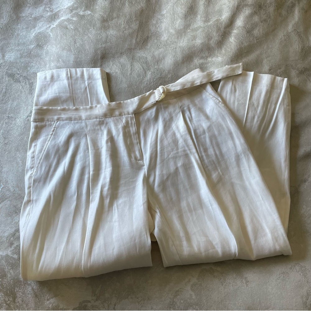 Tommy Bahama Size 14 White Straight Leg Linen Pants with Belt
